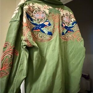 Free People Olive Embroidered Utility Jacket